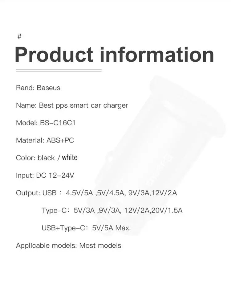 Baseus USB Car Charger Quick Charge 4.0 QC4.0 QC3.0 PPS SCP 5A PD Type C 30W Fast Car USB Charger For iPhone Xiaomi Mobile Phone