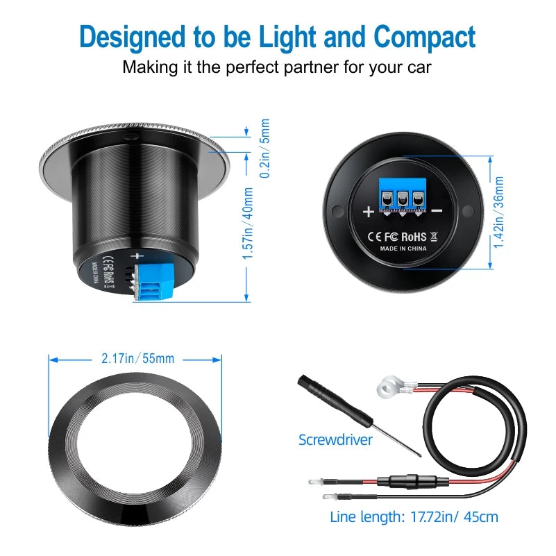 USB Type C Car Usb Charger Socket12V/24V Dual USB Outlet PD3.0&QC3.0 Car Socket for Vehicle Boat Truck Motorcycle