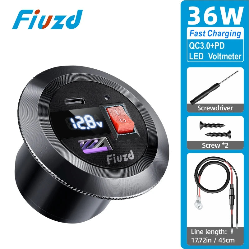 USB Type C Car Usb Charger Socket12V/24V Dual USB Outlet PD3.0&QC3.0 Car Socket for   Vehicle Boat Truck Motorcycle