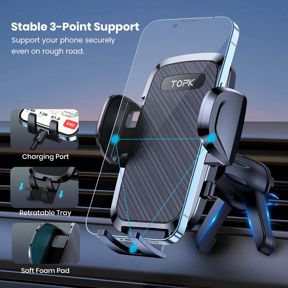 upport Téléphone Voiture TOPK à Gravité – Fixation Grille d’Aération Universelle