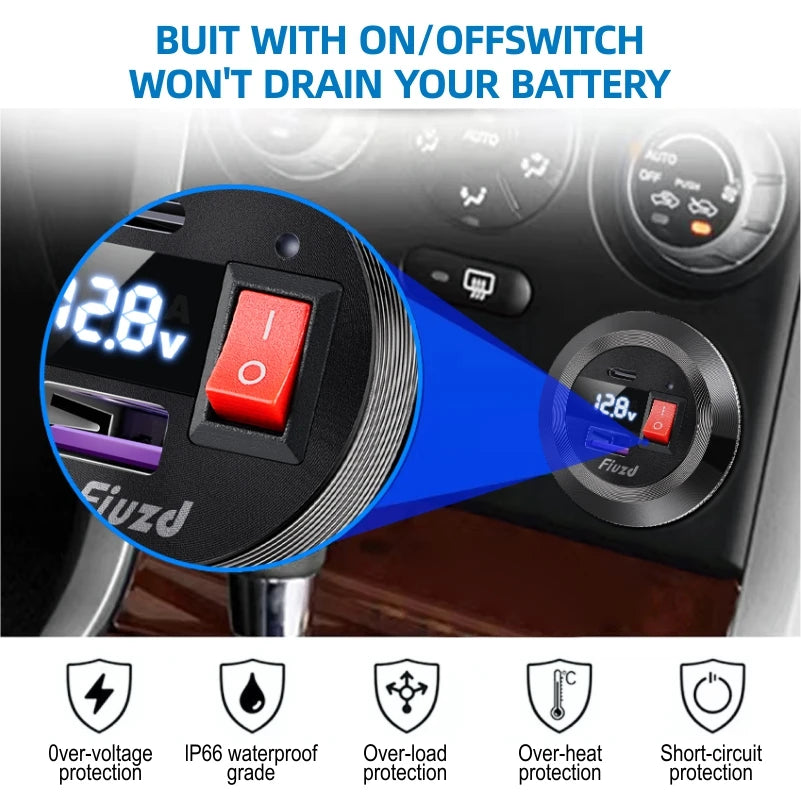 USB Type C Car Usb Charger Socket12V/24V Dual USB Outlet PD3.0&QC3.0 Car Socket for   Vehicle Boat Truck Motorcycle