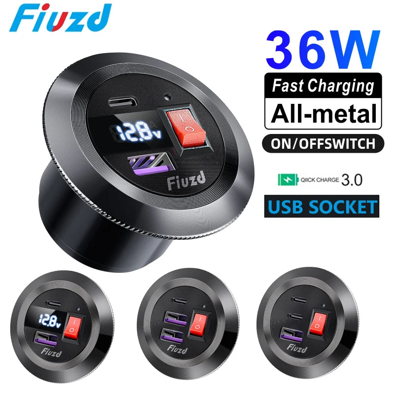USB Type C Car Usb Charger Socket12V/24V Dual USB Outlet PD3.0&QC3.0 Car Socket for   Vehicle Boat Truck Motorcycle
