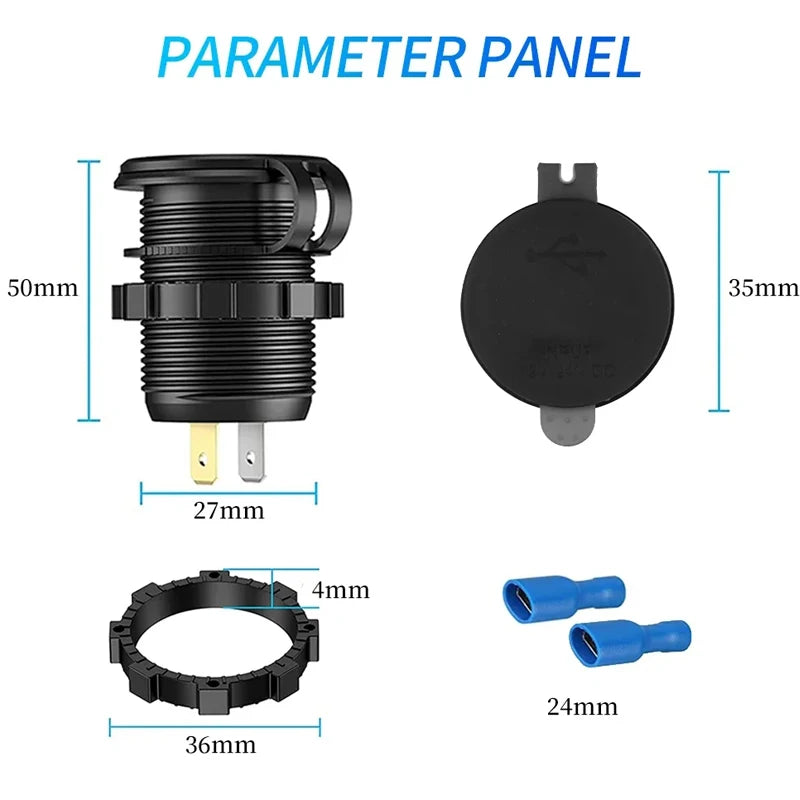 Built-in usb car usb outlet 3.0 socket 12V/24V Dual USB Socket PD3.0 and QC3.0 Car USB Port With LED Voltmeter and On/Off Switch
