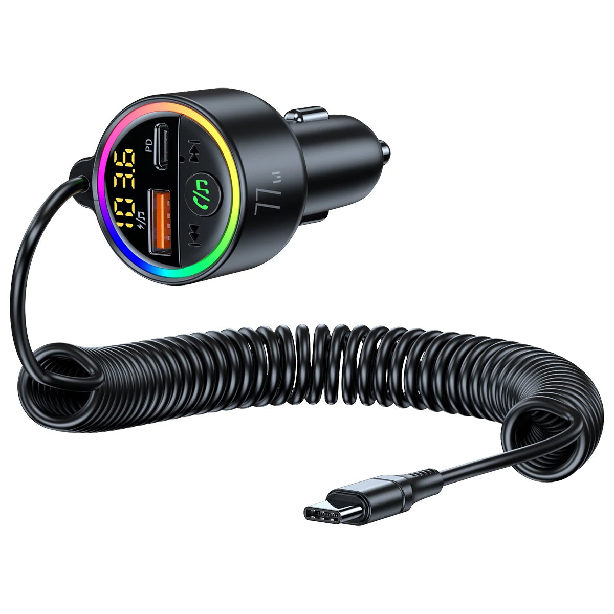 USB C 77W  Car Charger Super Fast Charging Bluetooth 5.4 Car Adapter  FM Transmitter for Car Support USB Play