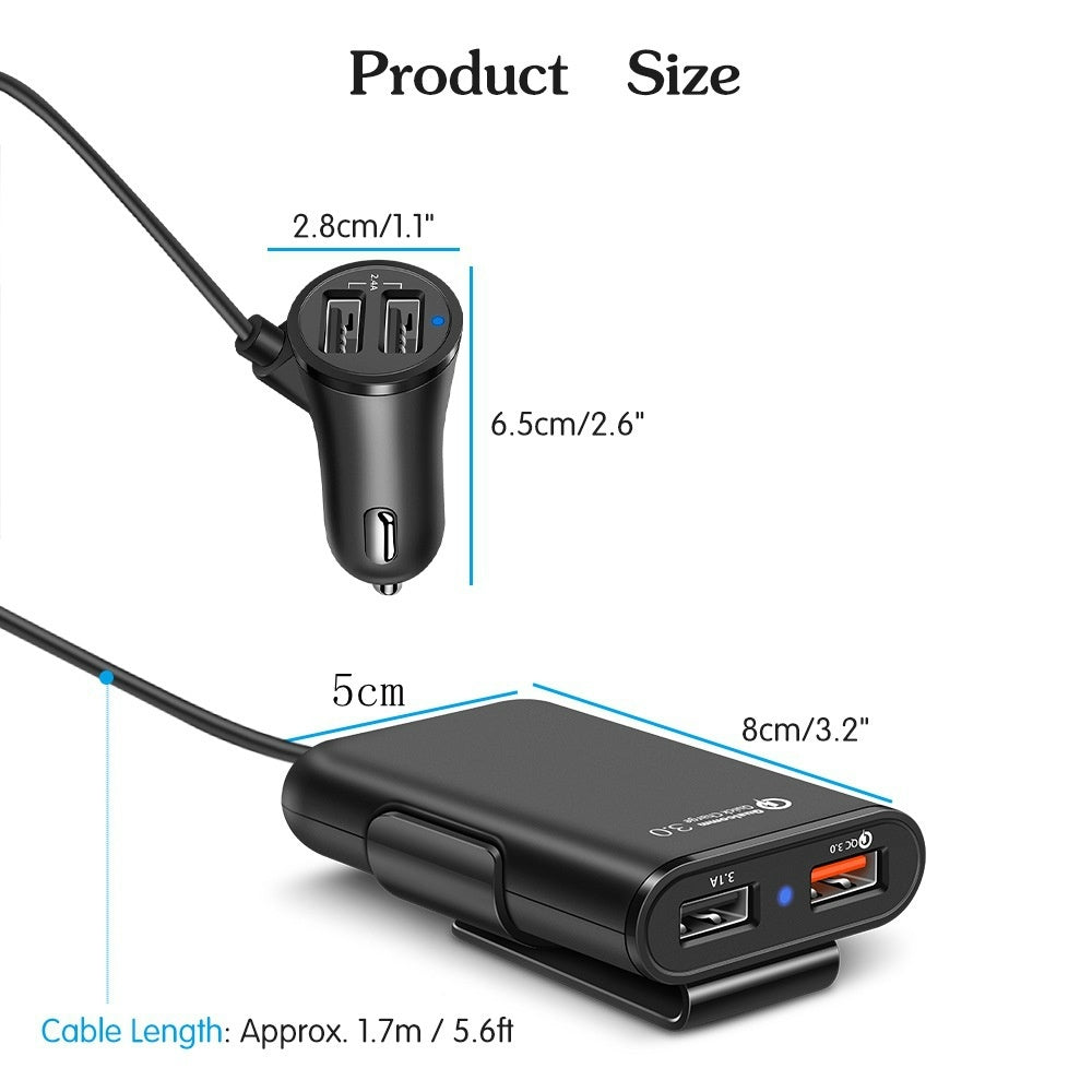 Universal 4 Ports USB Car Charger Front Seat Back Seat QC3.0 Quick Charging USB Adapter for Car Charger USB Fast Charger