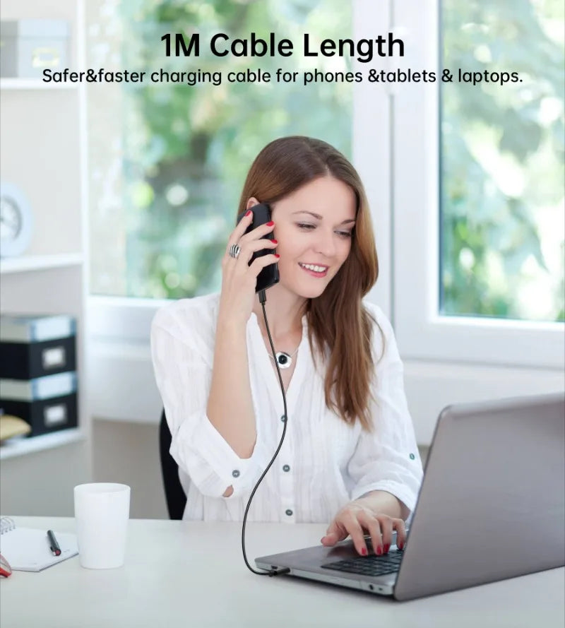 USB C Charger Cable 1M Type C to USB-C 5V3A Fast Charging 480Mbps Sync Date Mobile Phone Cables for iPhone Samsung S21 S10 S9