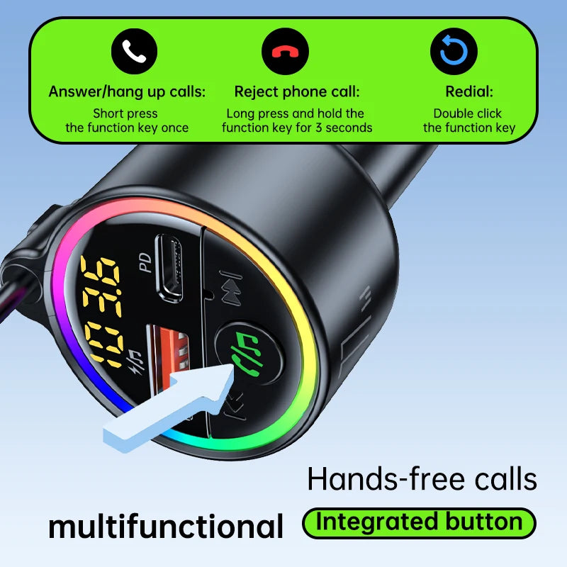 USB C 77W  Car Charger Super Fast Charging Bluetooth 5.4 Car Adapter  FM Transmitter for Car Support USB Play