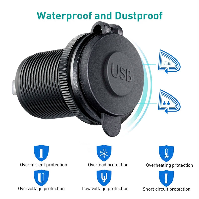 Usb socket in the car Quick Charge  PD 3.0  Car Charger 60W  Outlet Socket For 12V 24V Motorcycle Boat Marine Truck ATV