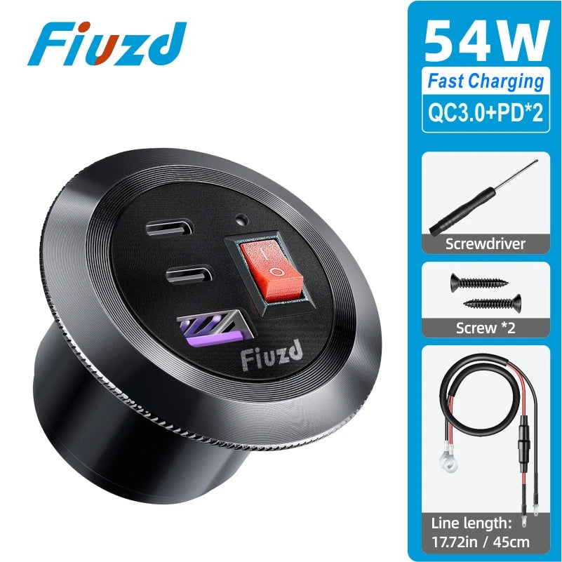 USB Type C Car Usb Charger Socket12V/24V Dual USB Outlet PD3.0&QC3.0 Car Socket for   Vehicle Boat Truck Motorcycle