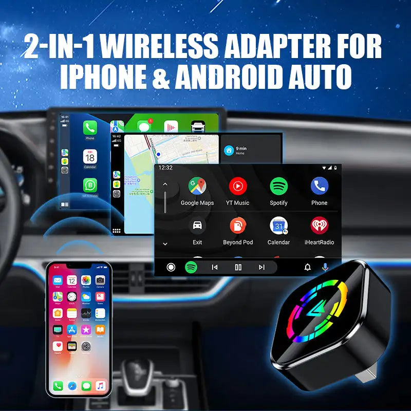 2-in-1 Wireless CarPlay Adapter voor iPhone & Android Auto