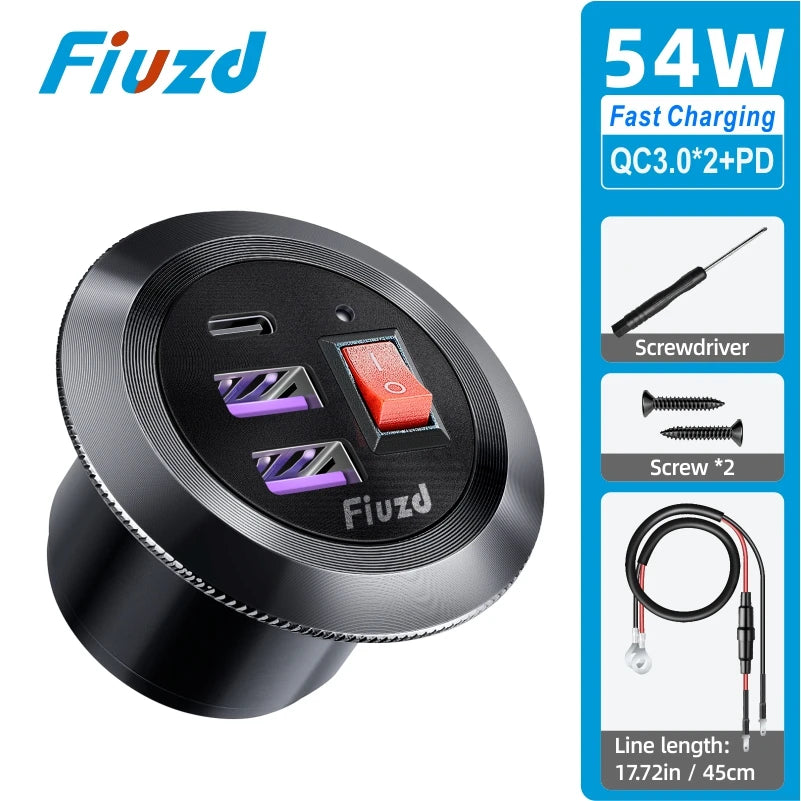 USB Type C Car Usb Charger Socket12V/24V Dual USB Outlet PD3.0&QC3.0 Car Socket for   Vehicle Boat Truck Motorcycle