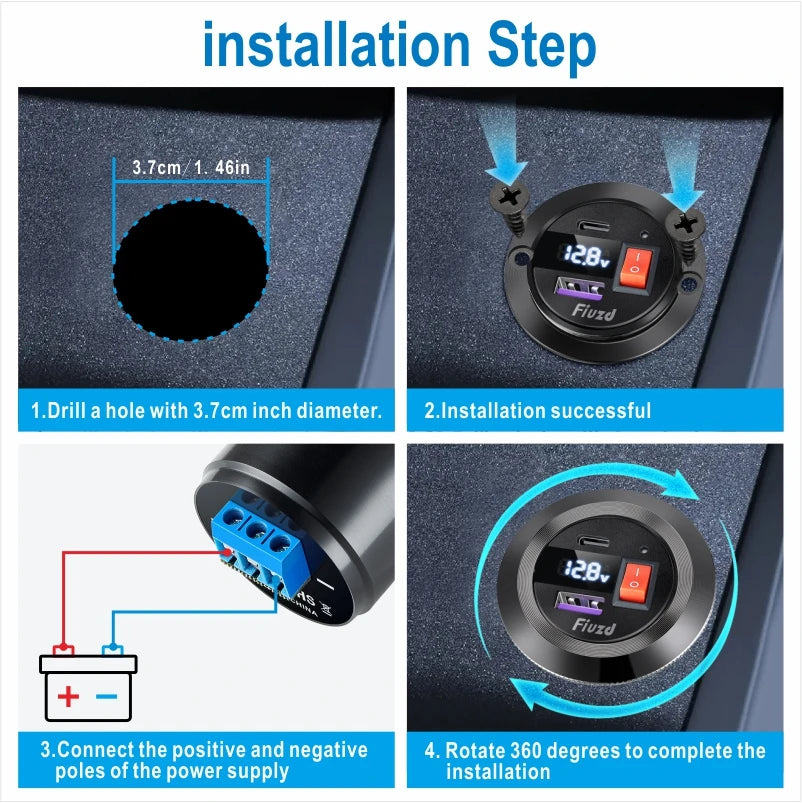 USB Type C Car Usb Charger Socket12V/24V Dual USB Outlet PD3.0&QC3.0 Car Socket for   Vehicle Boat Truck Motorcycle