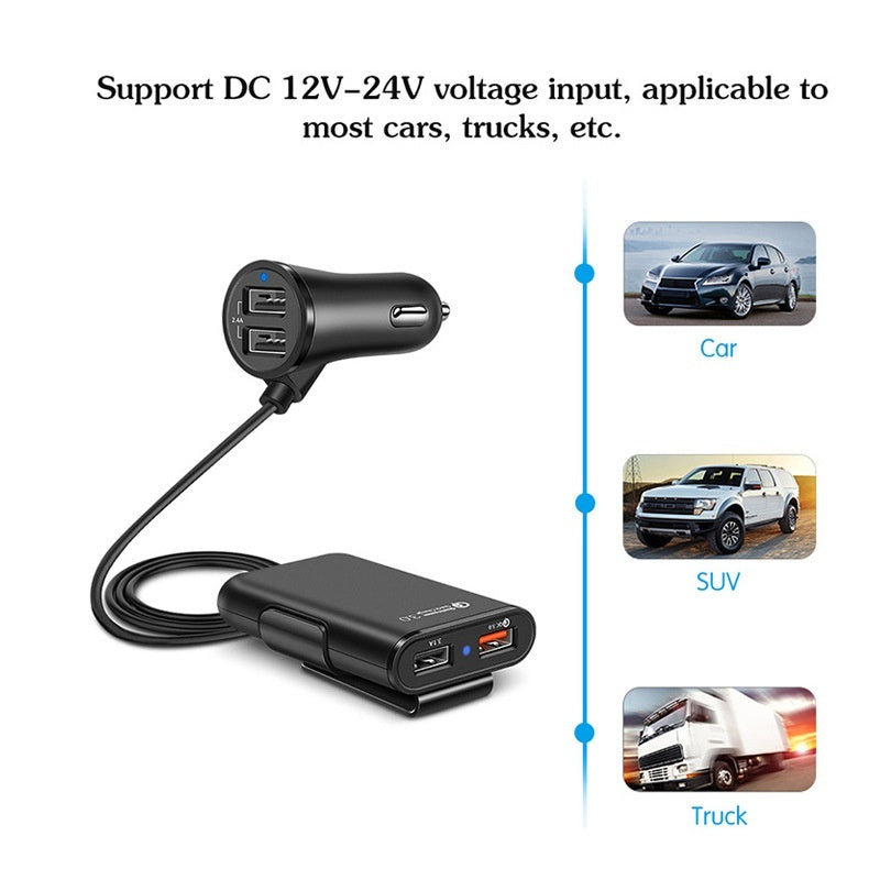 Universal 4 Ports USB Car Charger Front Seat Back Seat QC3.0 Quick Charging USB Adapter for Car Charger USB Fast Charger