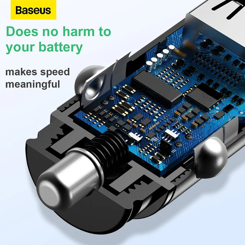 Baseus USB Car Charger Quick Charge 4.0 QC4.0 QC3.0 PPS SCP 5A PD Type C 30W Fast Car USB Charger For iPhone Xiaomi Mobile Phone