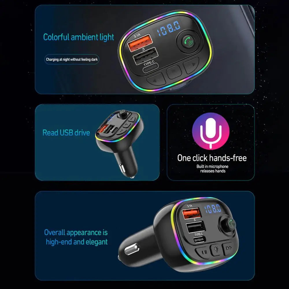 USB Fast Charging Car Charger MP3 Player Car FM Transmitter Portable Music Player Vehicle Charger Automobile Radio Music Adapter