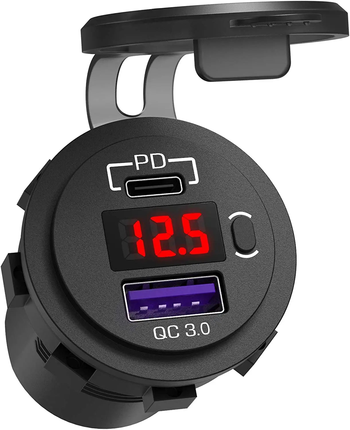 USB C Car Charger Socket 12V/24V Dual USB Socket PD3.0 and QC3.0 Car USB Port With LED Voltmeter and On/Off Switch